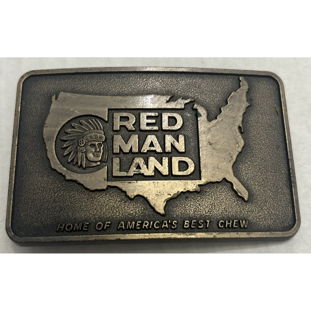 Vintage Red man Land Home of Americas Best Chew Brass Belt Buckle